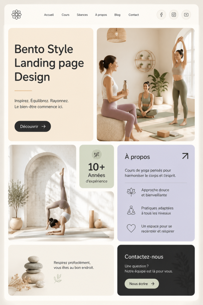 Landing page bento attrayante affichant des produits bien organisés.