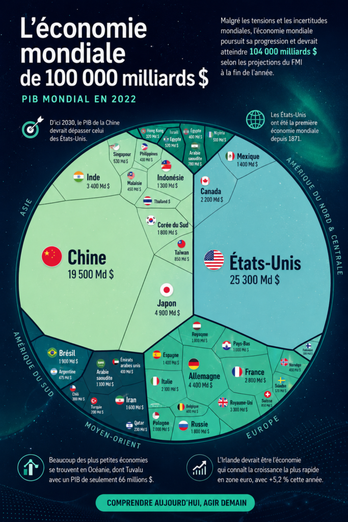 Illustration représentant la notion d'économie mondiale de 100 trillions de dollars