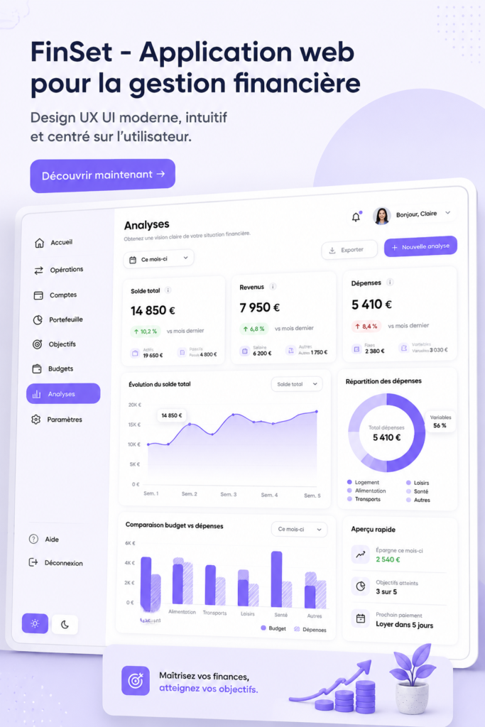 Capture d'écran de l'application FinSet pour la gestion financière