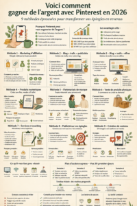 Image illustrant la monétisation d'un compte Pinterest avec des graphiques.