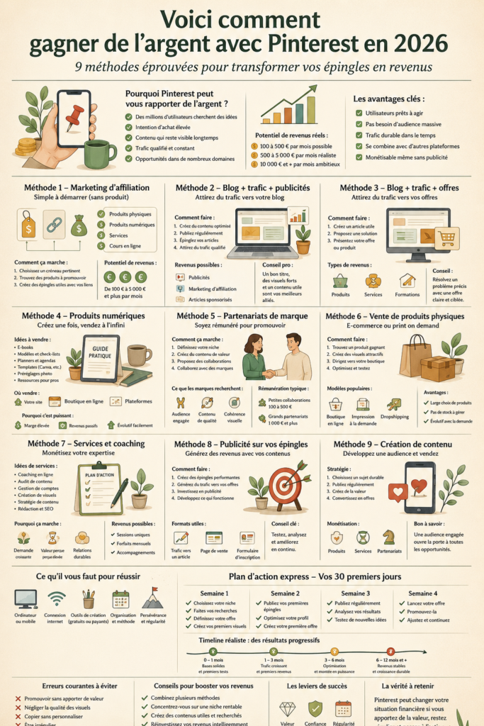 Image illustrant la monétisation d'un compte Pinterest avec des graphiques.