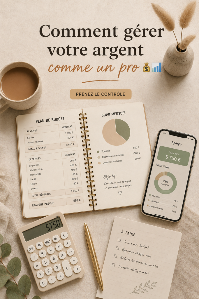 Femme souriante planifiant son budget avec un ordinateur et un cahier.