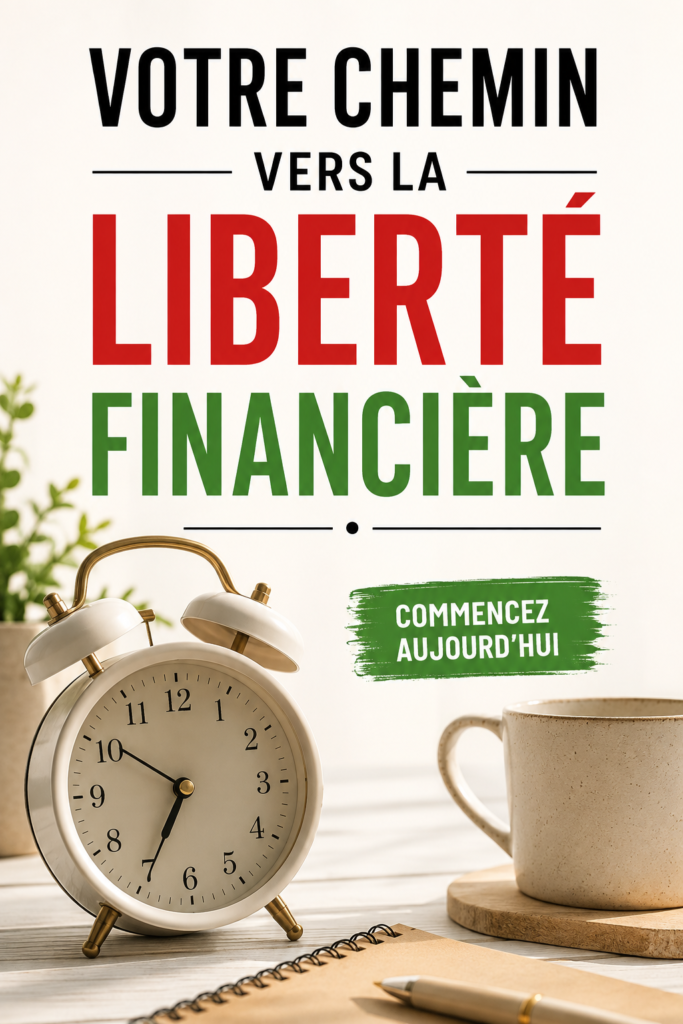 Une femme examinant ses finances avec un sourire, symbolisant la liberté financière.