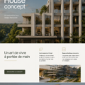 Maison moderne au bord de l'eau, avec une grande terrasse et vue sur la rivière.