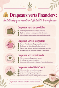 Image évoquant la stabilité financière avec des éléments de gestion de budget et d'épargne.