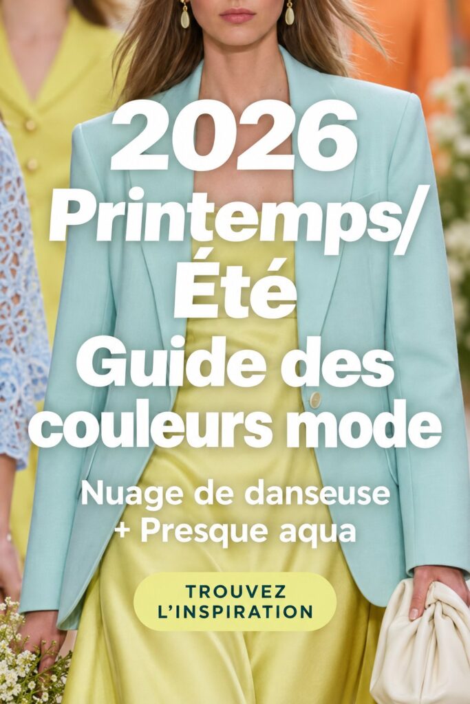 Palette de couleurs printemps/été 2026, incluant Cloud Dancer et Almost Aqua