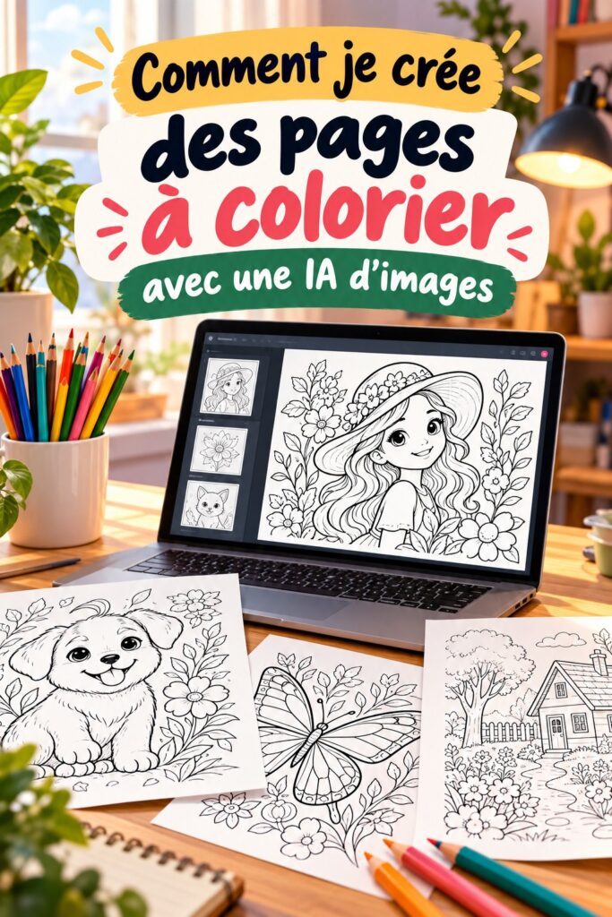 Une femme crée des pages de coloriage avec Leonardo.ai, mettant en avant sa créativité.