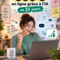 Femme utilisant un ordinateur pour générer des revenus en ligne avec des outils d'IA.