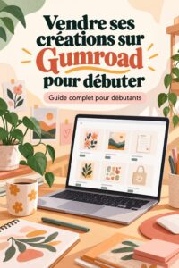 Femme souriante consultant son compte Gumroad pour vendre ses créations en ligne.