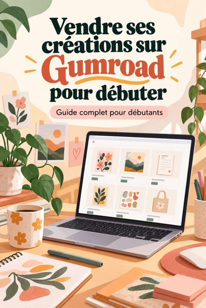 Femme souriante consultant son compte Gumroad pour vendre ses créations en ligne.