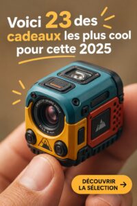 Sélection de cadeaux réfléchis pour 2025 sur une table en bois avec un décor chaleureux.