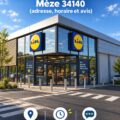 Logo de Lidl à Mèze devant le supermarché, illustrant les informations utiles à connaître pour les courses.