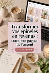 Une femme enthousiaste utilisant Pinterest pour créer des épingles profitables.