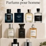 Sélection de parfums pour hommes, mettant en avant des flacons élégants et modernes
