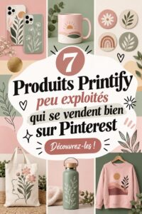 Sélection de produits Printify qui se vendent bien sur Pinterest, montrant des designs variés et attractifs.