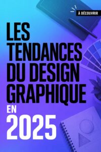 Un collage moderne illustrant les tendances graphiques de 2025 avec des motifs colorés et créatifs.