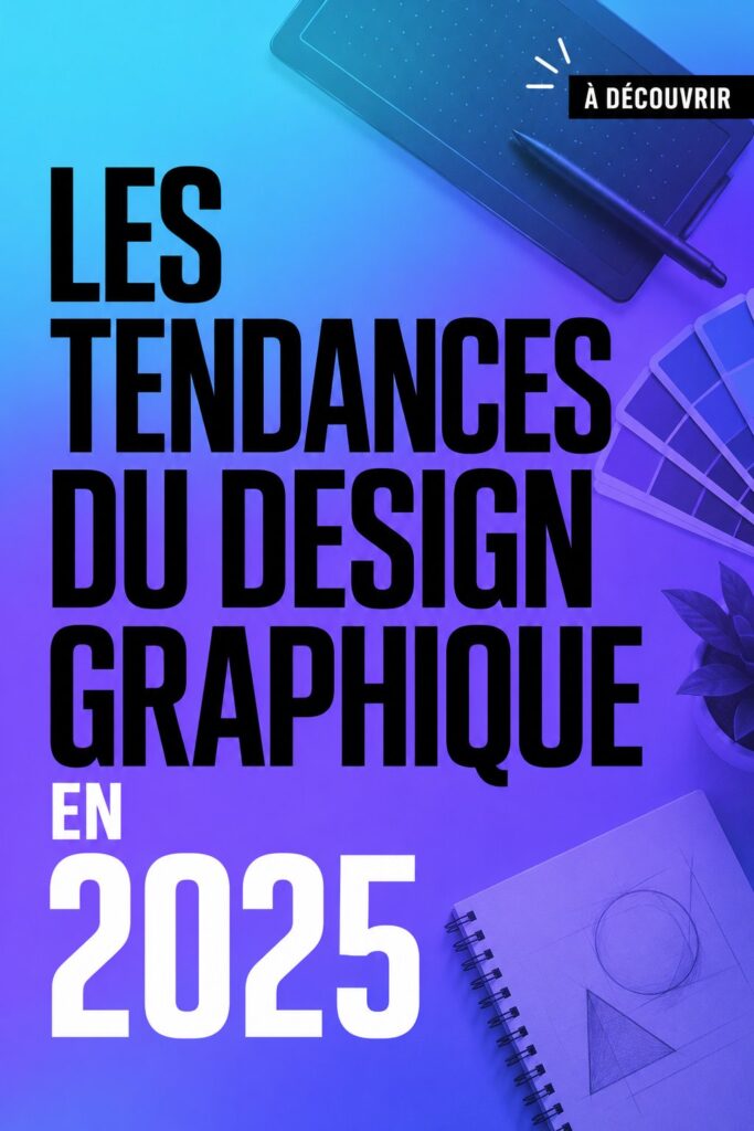 Un collage moderne illustrant les tendances graphiques de 2025 avec des motifs colorés et créatifs.