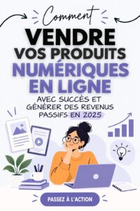 Femme de 30-50 ans travaillant sur son ordinateur pour vendre des produits numériques en ligne.