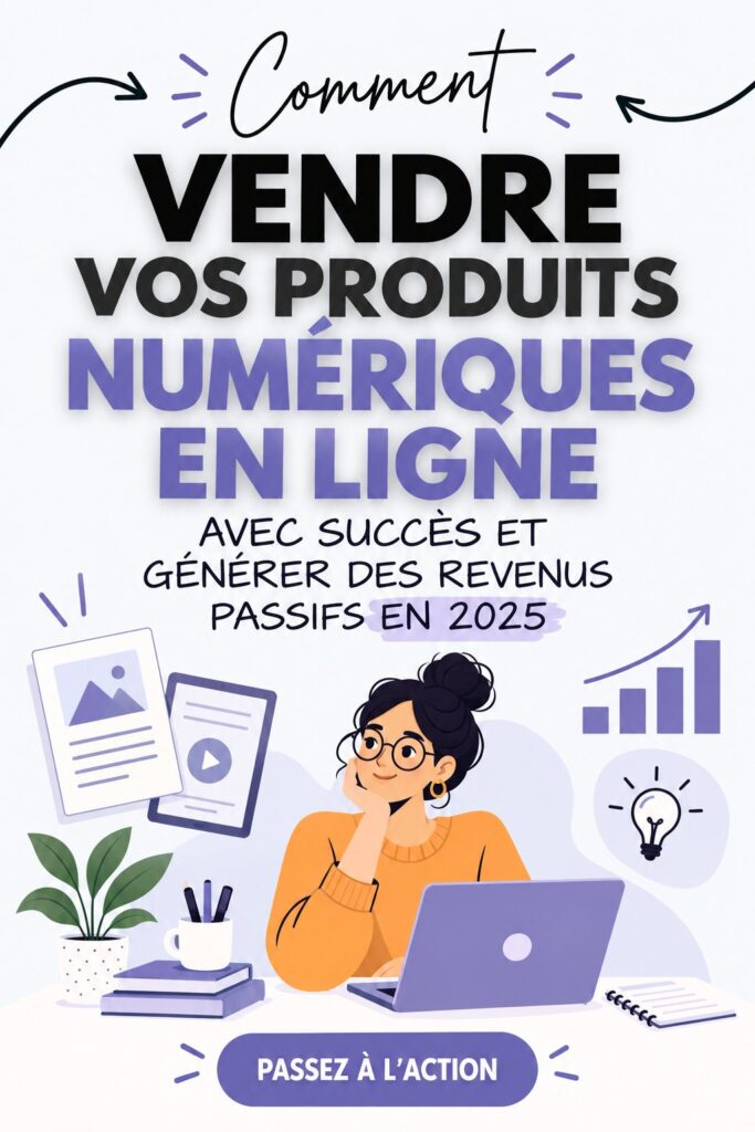 Femme de 30-50 ans travaillant sur son ordinateur pour vendre des produits numériques en ligne.