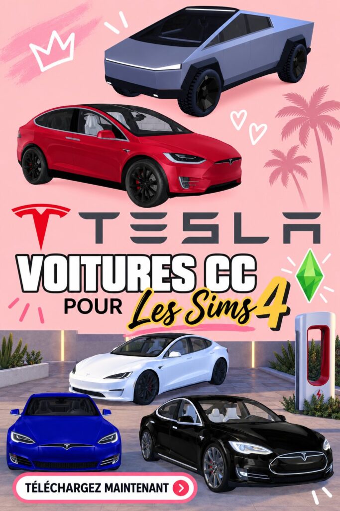 jeu Sims 4 avec voitures Tesla personnalisées
