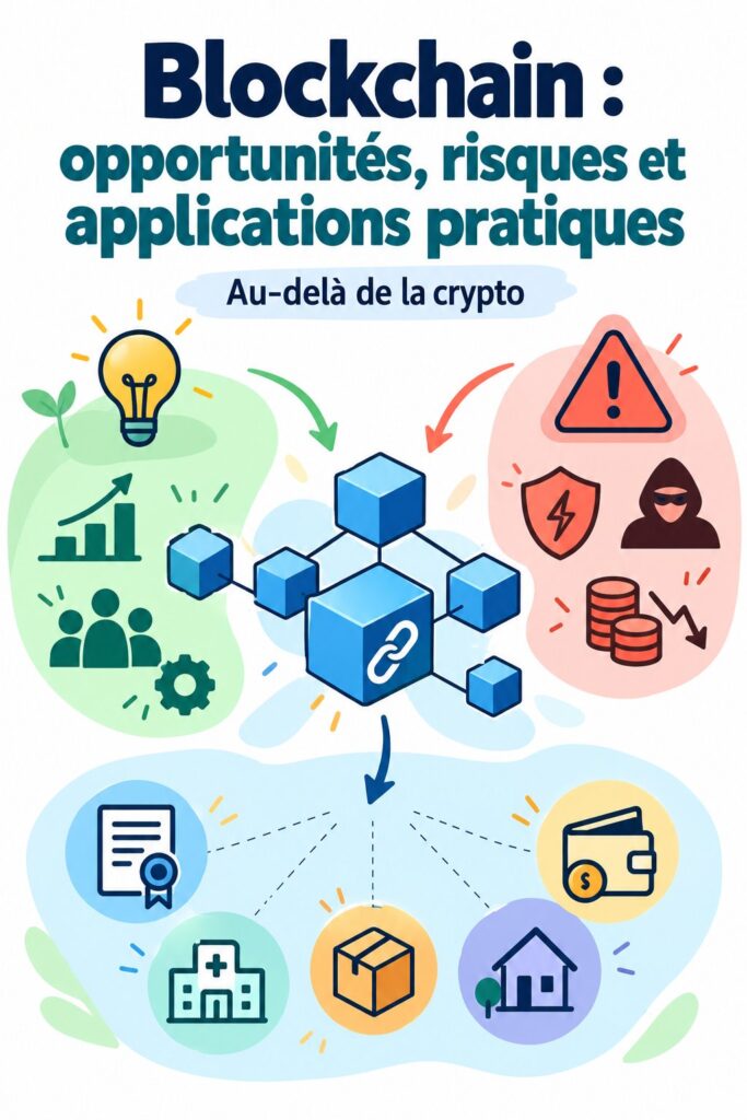 Illustration de la technologie blockchain, symbolisant ses opportunités et risques dans les finances personnelles.