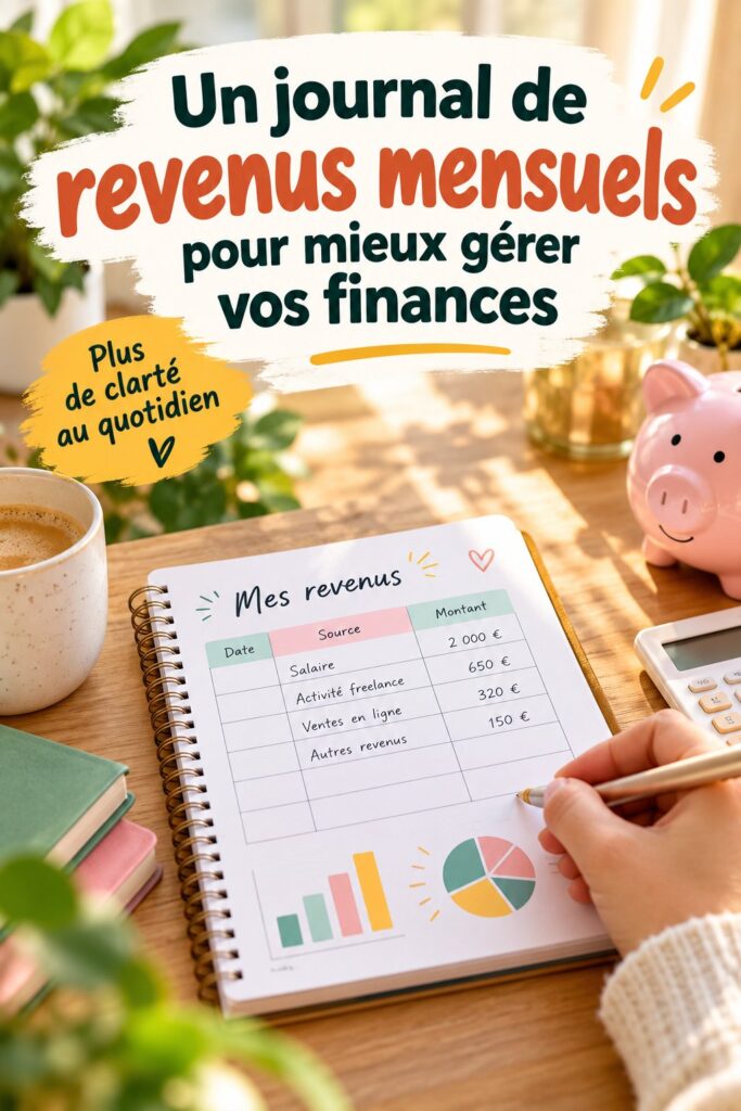 Une femme consultant son journal de revenus mensuels.