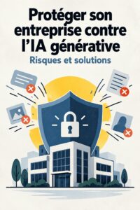 Femme d'affaires utilisant un ordinateur pour protéger son entreprise contre l'IA générative.