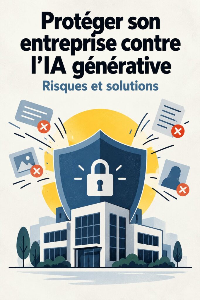 Femme d'affaires utilisant un ordinateur pour protéger son entreprise contre l'IA générative.