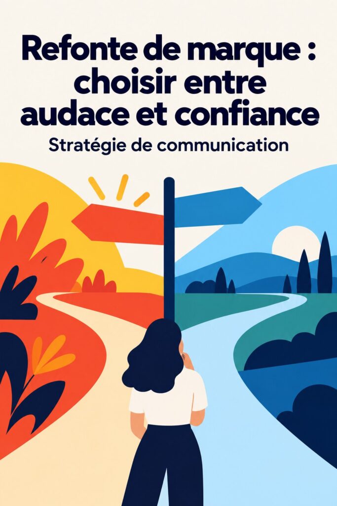 Design d'une marque audacieuse et fiable, montrant l'équilibre entre audace et confiance.